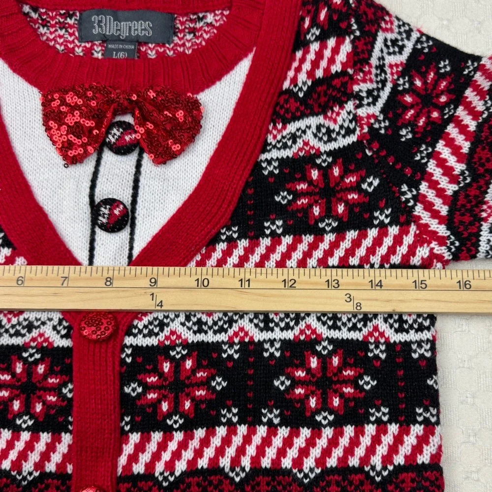 NEW 33 Degrees Kids Ugly Christmas Sweater Holiday Fair‎ Isle Red Black Size 6